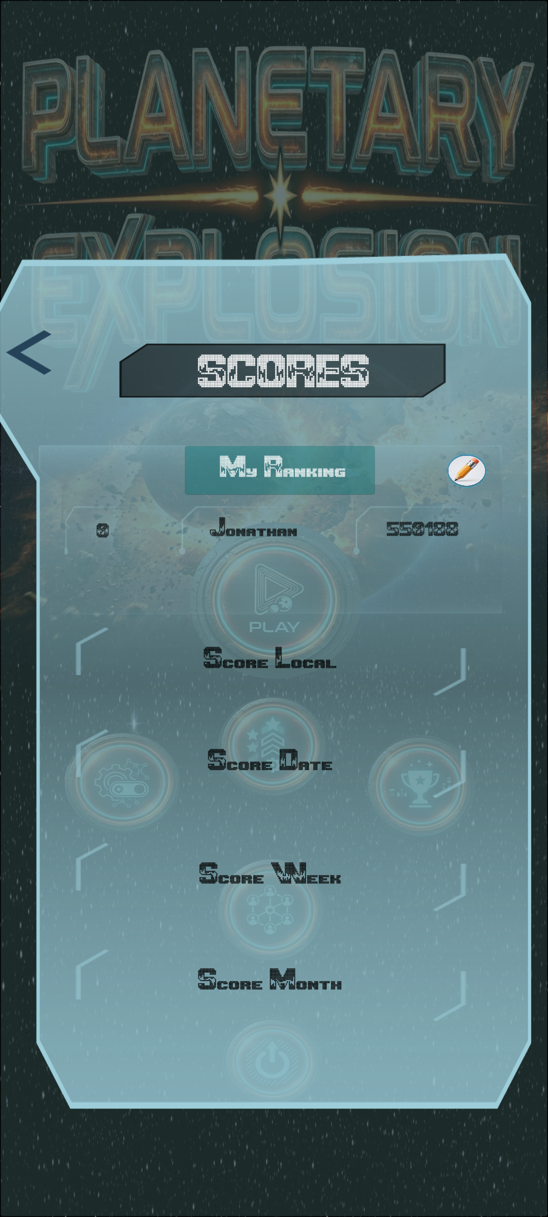 Planetary Explosion Rankings Screen