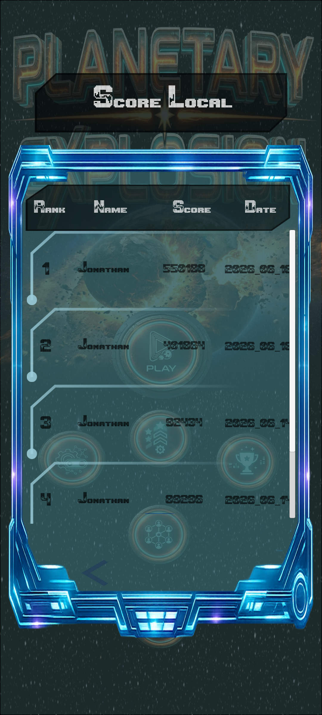 Planetary Explosion Leaderboard Screen